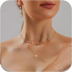 Gold Jewelry Set for Women - Dainty 14K Gold/Silver Plated Pearl Choker Necklace, Drop Earrings & Bracelets - Wedding Trendy Pearl Jewelry Gift