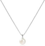 Single Pearl Necklace Freshwater Pearl Pendant 925 Sterling Silver with 14K Gold Necklaces Gift for Women