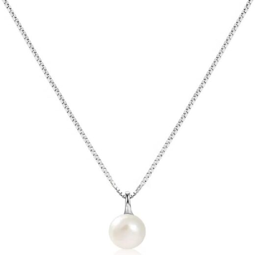 Single Pearl Necklace Freshwater Pearl Pendant 925 Sterling Silver with 14K Gold Necklaces Gift for Women