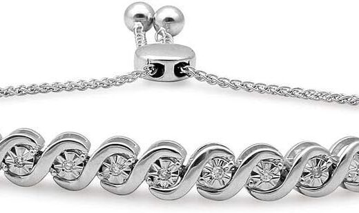 Sterling Silver 1/10 Cttw Natural White Round Diamond Bolo Bracelet, 9.5"