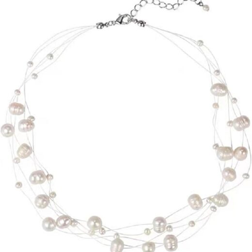 Baroque Multilayer Pearl Necklace for Women White Black Pearl Strand Handmade Wedding Jewelry