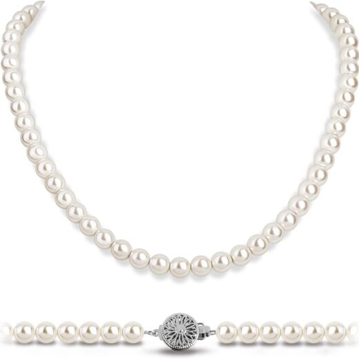 White Pearl Strand Necklace Women: 8mm/10mm Ivory Pearl Chain Wedding Jewelry with Dainty Silver Clasp for Bride Bridemaid - Trendy Accessory for Mother Graduate Elegant Lady