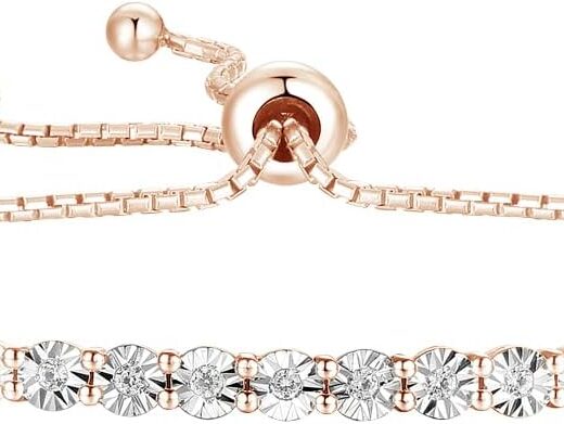 Diamond Adjustable Bolo Bracelet for Women, 14K Rose Gold-plated Sterling Silver/14K Gold-plated Sterling Silver/Sterling Silver, Easy-On Easy-Off - 1/10 cttw (6, 7 and 8 inch Wrist Size)