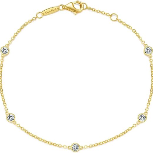 14k Solid Gold Diamond Solitaire Station Bracelets Series,DEF VS~VVS,Lab grown Diamond,No fading, No allergies,Lobster buckle
