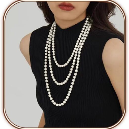 Long Pearl Necklace 70"/180CM Faux White Pearl Beads Multi Strand Layered Pearl Necklaces for Women Bridal Wedding Party 1920s Gatsby Costume Jewelry
