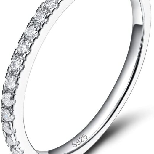 2mm 925 Sterling Silver Wedding Band Cubic Zirconia Half Eternity Stackable Engagement Ring Size 3-13
