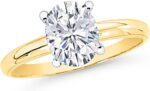 Certified 0.5 to 4 Carat Oval Cut Diamond Solitaire Engagement Ring in 14K Gold (F-Color, -Clarity)