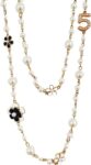 Designer Imitation Pearl Neckalce Camellia Flower Number 5 Long Layered Charm Sweater Neckalce for Women