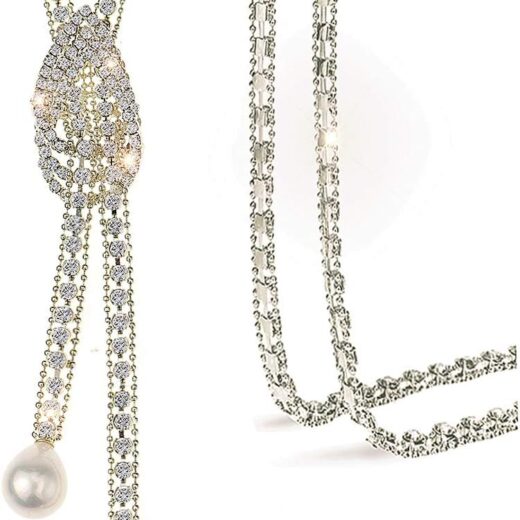Trendy Crystal Long Necklace All-Match Style Shining Clothing Sweater Chain