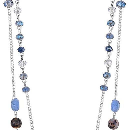 Layered Long Necklaces for Women Crystal Beaded Statement Necklace Sweater Silver Chain with Gifts Box Jewelry