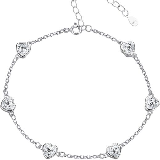 925 Sterling Silver Birthstone Bracelet 12 Color Options Diamond Heart Bracelet Jewelry Gift for Women