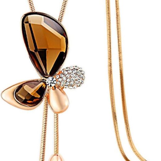 Long Chain Necklace Butterfly Pendant Sweater Necklace with Synthetic Crystals | Butterfly Jewelry | Charm Necklace Chain | Long Pendant Necklace for Women | Women Necklace