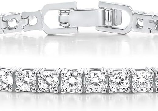 Tennis Bracelet for Women and Men 14K White Gold Plated 3mm High-Carbon Diamond Classic Bracelet Size 7.5 Inch (2.5mm)