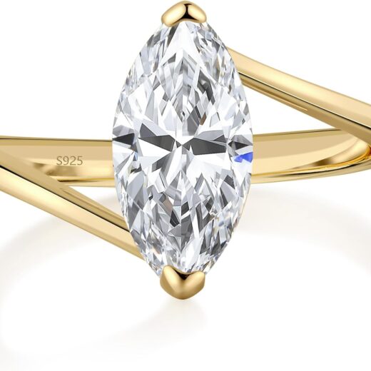 2CT Engagement Ring for Women Marquise Cut 925 Sterling Silver AAAAA Cubic Zirconia  Wedding Band Promise Ring For Women Solitaire Simulated Diamond Silver/Gold Size 5-10