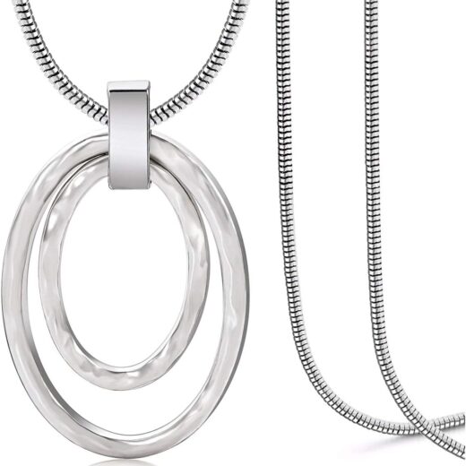 Long Sweater Chain Double Circle Pendant Necklace Bold Snake Chain Women Statement Necklace