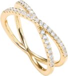 14K Gold Plated X Ring Simulated Diamond  Criss Cross Ring for Women