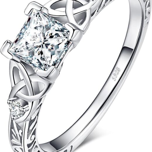 Vintage Celtic Knot Princess Cut 1.2ct Cubic Zirconia Solitaire Engagement Rings for Women