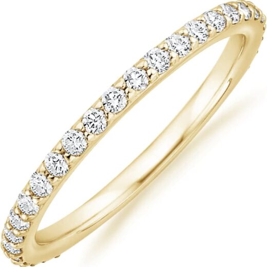 14K Gold Plated Eternity Ring | Stackable Cubic Zirconia Gold Band Ring | Dainty Diamond-Inspired Womens Wedding Jewelry