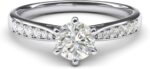 10k white gold 1.0 CT Classic 6-Prong Simulated Diamond or uine Moissanite Engagement Ring Graduated Side Stones Promise Bridal Ring