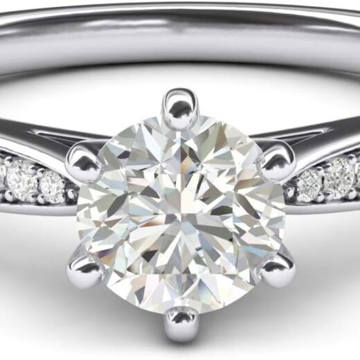 10k white gold 1.0 CT Classic 6-Prong Simulated Diamond or uine Moissanite Engagement Ring Graduated Side Stones Promise Bridal Ring