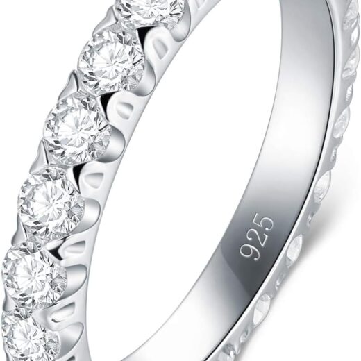 Sterling Silver Ring - Wedding Bands for Women, Eternity Band, Cubic Zirconia Simulated Diamond Stackable Band for  Ring 3/4-1.5mm 3mm Band Size 4-12