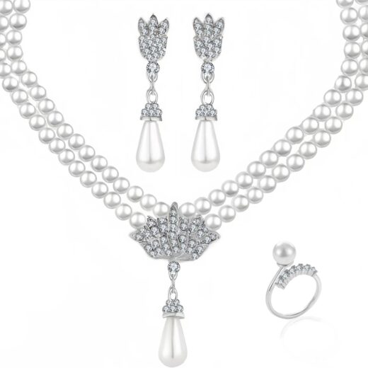 Pearl Bride Wedding Jewelry Set Faux Pearls Crystal Rhinestone Necklace Earrings Bracelet Sets for Women Bridesmaid Wedding Parties Dates Everyday Wear