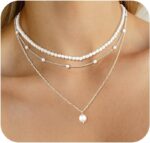 Gold Jewelry Set for Women, Dainty Layered 14K Gold/Silver Pearl Choker Necklaces and Earring Set Pearl Earrings Bracelets Wedding Bride Jewelry