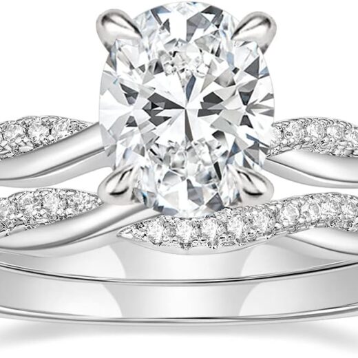 3ct Engagement Rings for Women Oval Cut Bridal Ring Sets Cubic Zirconia Wedding Band Twisting Infinity Pave Set Size 4-12
