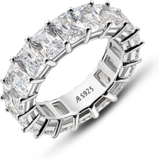Eternity Ring, 925 Sterling Silver Ring for Women, Emerald/Oval/Radiant/Round/Cushion Cut Cubic Zirconia  Fine Ring, Eternity Engagement Wedding Band Ring, Jewelry Box Packed