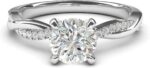 Solid 14k White Gold 4-Prong Petite Twisted Vine 1.0 CT Moissanite Engagement Ring Promise Bridal Ring
