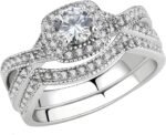 Stainless Steel Rings for Women Infinity Wedding Set Round  Cubic Zirconia Halo Engagement Bridal Jewelry Set