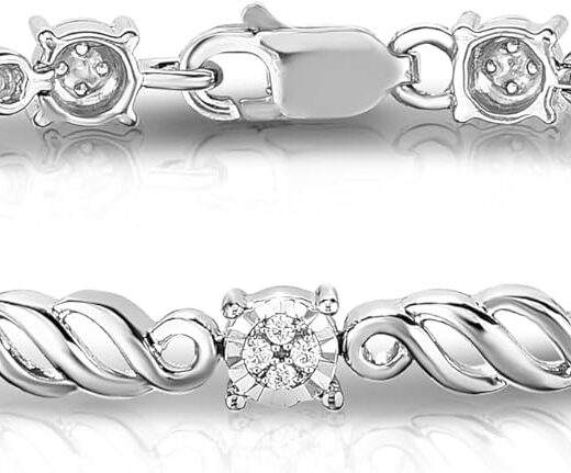 1/4 Cttw Celtic Link Diamond Tennis Bracelet for Women in Rhodium Plated 925 Sterling Silver Color I-J/Clarity I2-I3