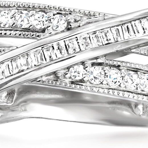 0.33 ct. t.w. Round and Baguette Diamond Crisscross Ring in Sterling Silver