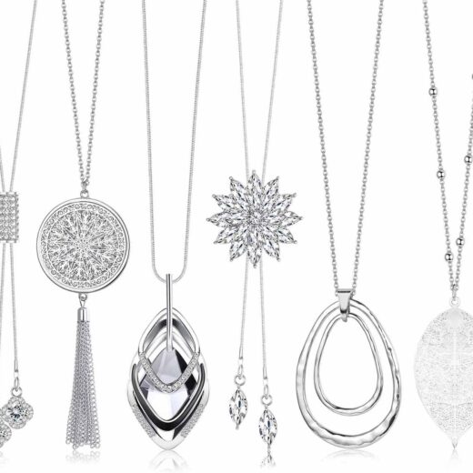6Pcs Long Pendant Necklaces for Women Long Sweater Necklaces Silver Flower Tassel Disk Circle Leaf Statement Sweater Chain Necklace for Women Y Necklace Set Fashion Jewelry