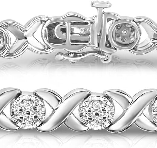 1/4 Cttw Love Link XO Diamond Tennis Bracelet for Women in Rhodium Plated 925 Sterling Silver Color I-J/Clarity I2-I3