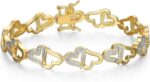 18k Gold Plated Bronze Diamond Accent Open Heart Bracelet for Women Trendy - Elegant Gold Bracelet with Diamond Accents, Adjustable 7.25 Inch Design