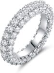 Womens 3 Row Eternity Ring Wedding Band 18k White Gold or Rose Gold Plated Cubic Zirconia Eternity Band Ring Jewelry