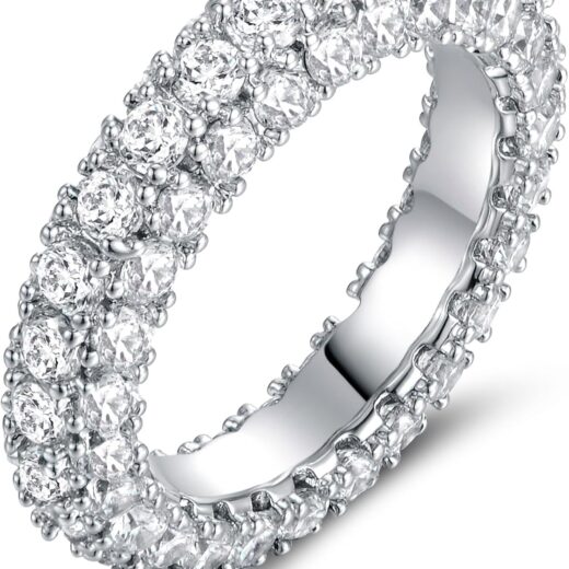 Womens 3 Row Eternity Ring Wedding Band 18k White Gold or Rose Gold Plated Cubic Zirconia Eternity Band Ring Jewelry
