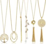6Pcs Long Necklaces for Women Tassel Pendant Necklace Circle Knot Bar Feather Leaf Sweater Necklace Statement Necklace for Women