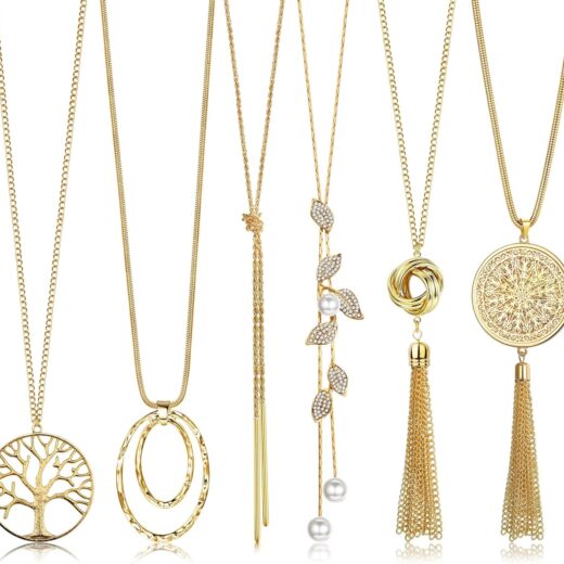 6Pcs Long Necklaces for Women Tassel Pendant Necklace Circle Knot Bar Feather Leaf Sweater Necklace Statement Necklace for Women