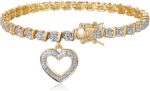 Bronze Rhodium, 14k Rose Gold or 18k Yellow Gold Plated Diamond Accent Tennis Bracelets for Women Trendy - Charm Womens Bracelets with Accent S-Link Chain, Gift Jewelry 7.25 inch