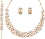 3PCS Wedding Bridal Artificial Pearl Crystal Necklace Drop Earring Bracelet Brides Party Costume Jewelry Set for Women